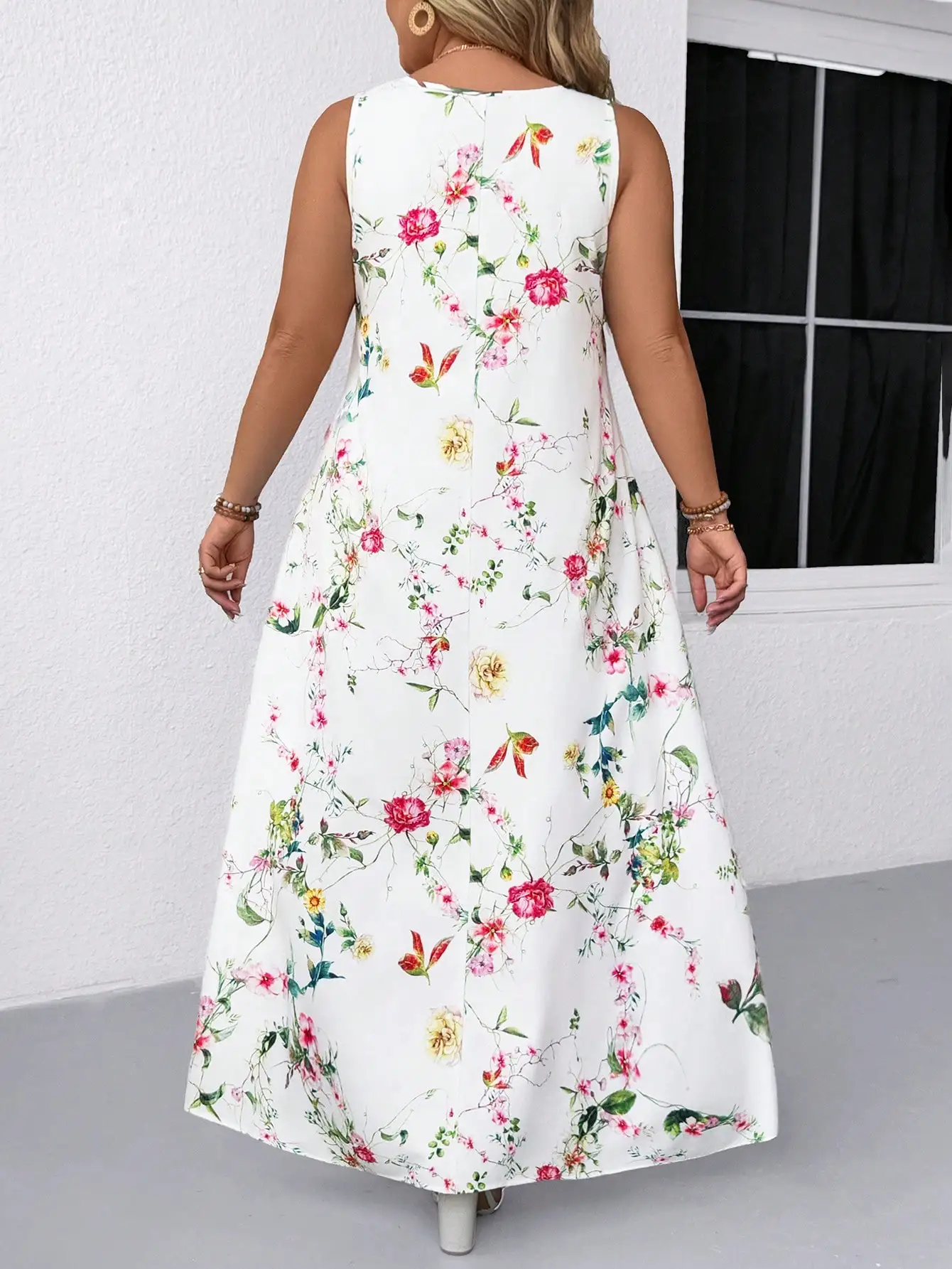 

Женское платье макси без рукавов с цветочным принтом, А-силуэт, повседневное, элегантное, для отпуска, весна-лето