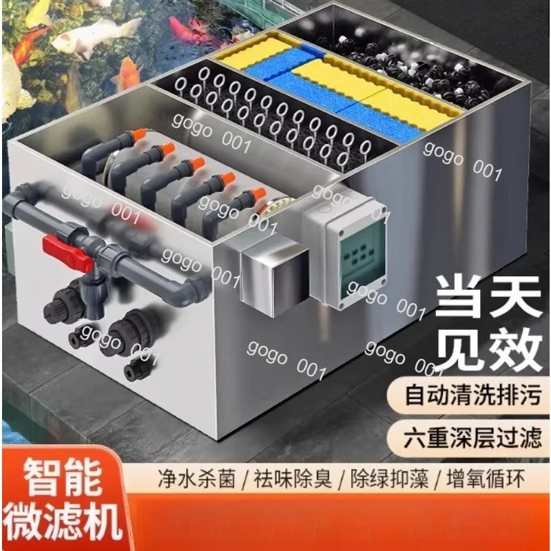 Stainless steel filter, rotary drum microfilter water circulation system, filter backwash separation