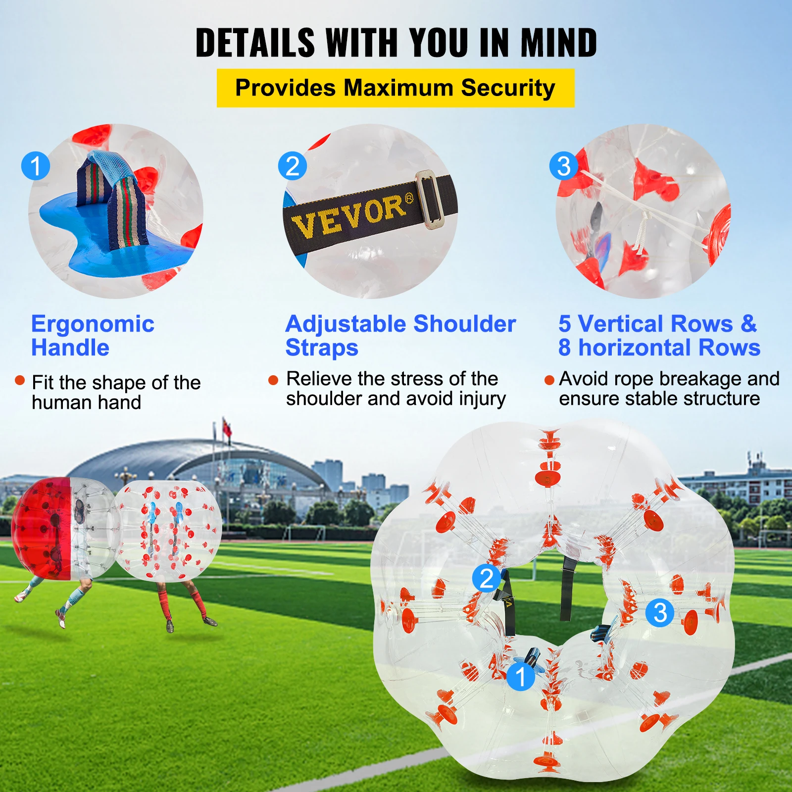 VEVOR Palla Paraurti Gonfiabile, Diametro Intero 1,2 m Punto Rosso Paraurti Gonfiabile Calcio PVC Zorb, Altezza 1 m 8 kg Palla Zorbing, Ampiamente Usato in Cortile, Parco, Spiaggia, Centro di Gioco
