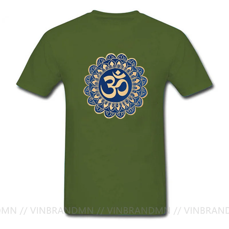 Indian Blue and Gold Om Mandala Pattern T Shirt Mens Namaste Logo T-shirt Women Men Wholesale Custom Normal Tops & Tees