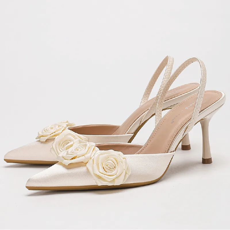 

Роскошные атласные элегантные женские туфли на высоком каблуке с милым цветочным декором, модельные туфли-лодочки с острым носком, модные свадебные дизайнерские свадебные туфли