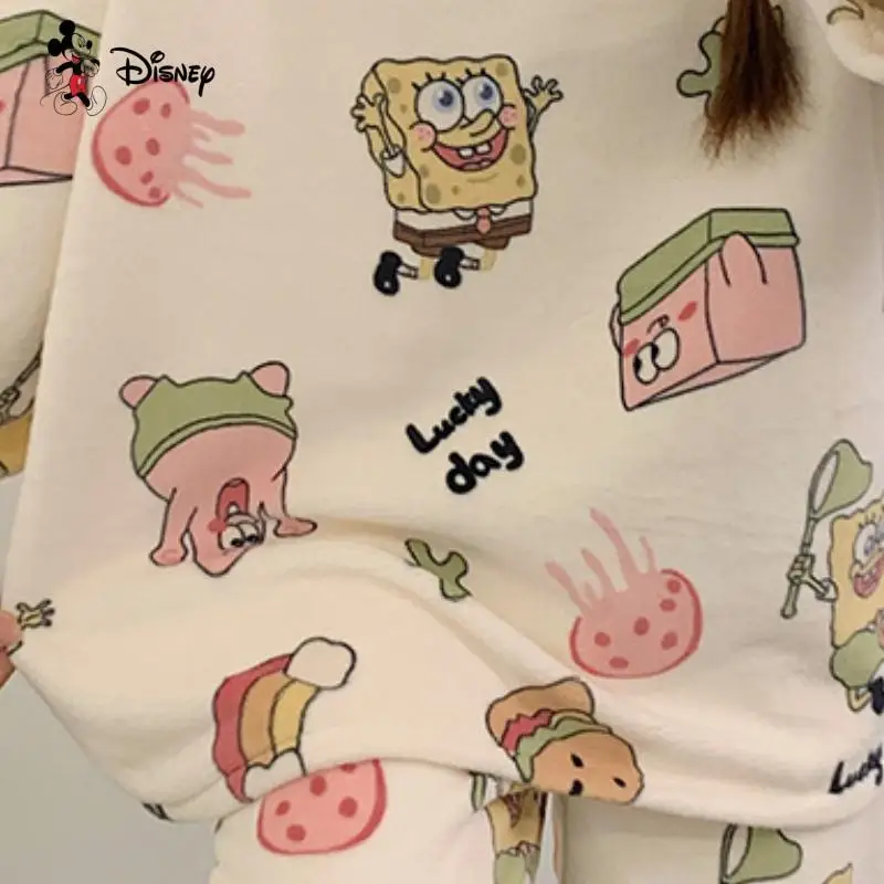 الفتيات الجديدة الدافئة طويلة الأكمام منامة مجموعة Kawaii المرأة سميكة السراويل ملابس المنزل الطلاب الكورية موضة قطعتين القمم