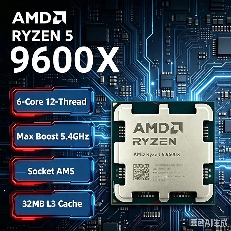 AMD 라이젠 5 9600X R5 9600X 6코어 12스레드 5.4GHz 65W 4NM L3=32M DDR5 소켓 AM5 프로세서 100% 새제품 (팬 미포함)