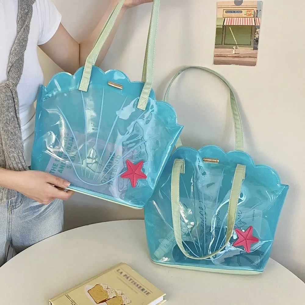 

Simple Kawaii PVC Transparent Shell Bag Star Portable Beach Shoulder Bag Shoulder Pouch Waterproof Travel Tote Bag Outdoor