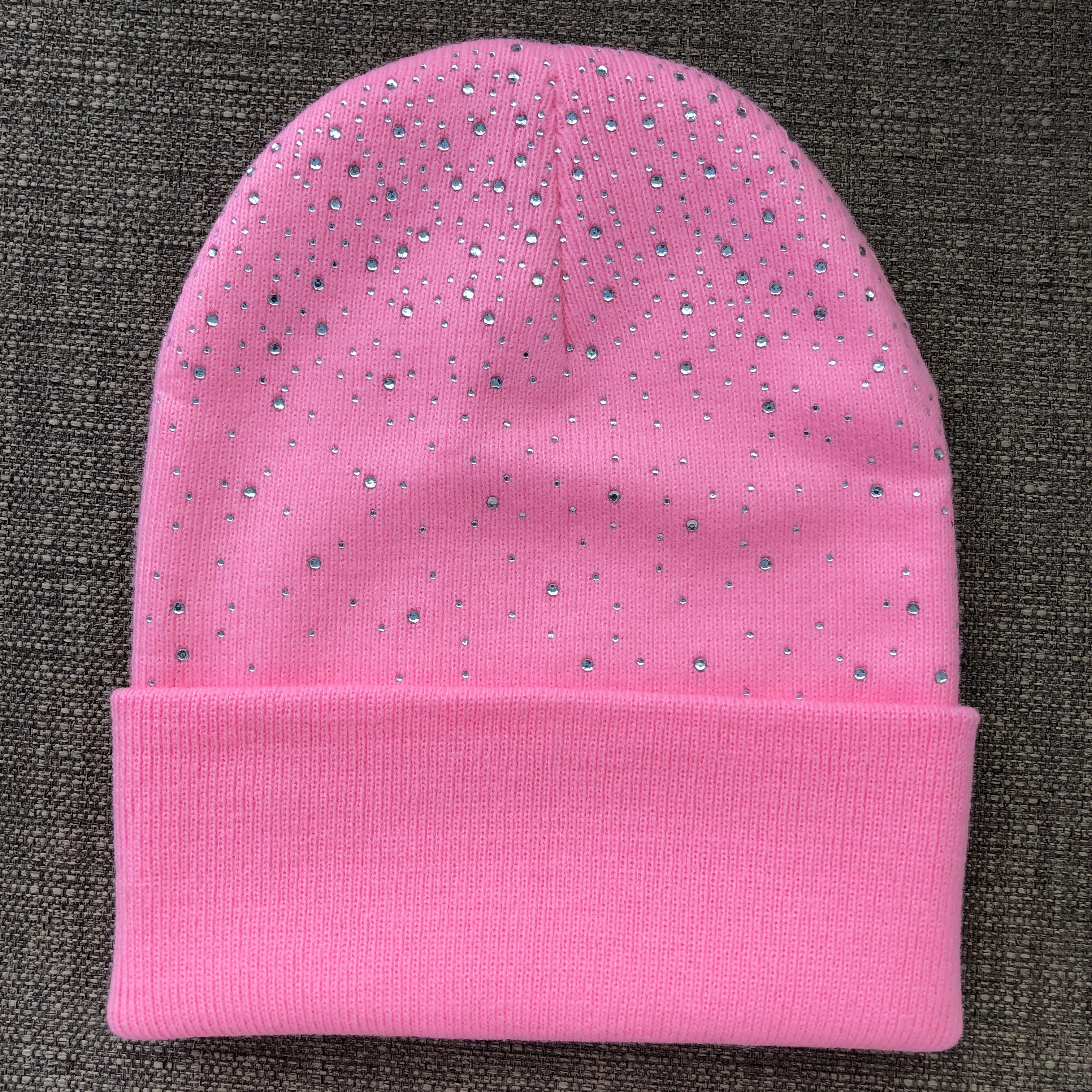 Thicken Women Knit Beanies With Rhinestone Slouchy Beanie Hats Winter Knit Caps Breathable Soft Ski Hat Cuffed Skull