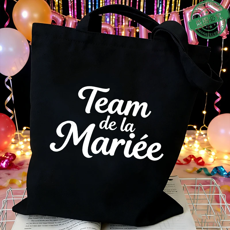 French Bridal Shower Party Tote Bags Future Bride Team Canvas Reusable Shoulder Bags For Bachelorette Evjf Party Single Farewell