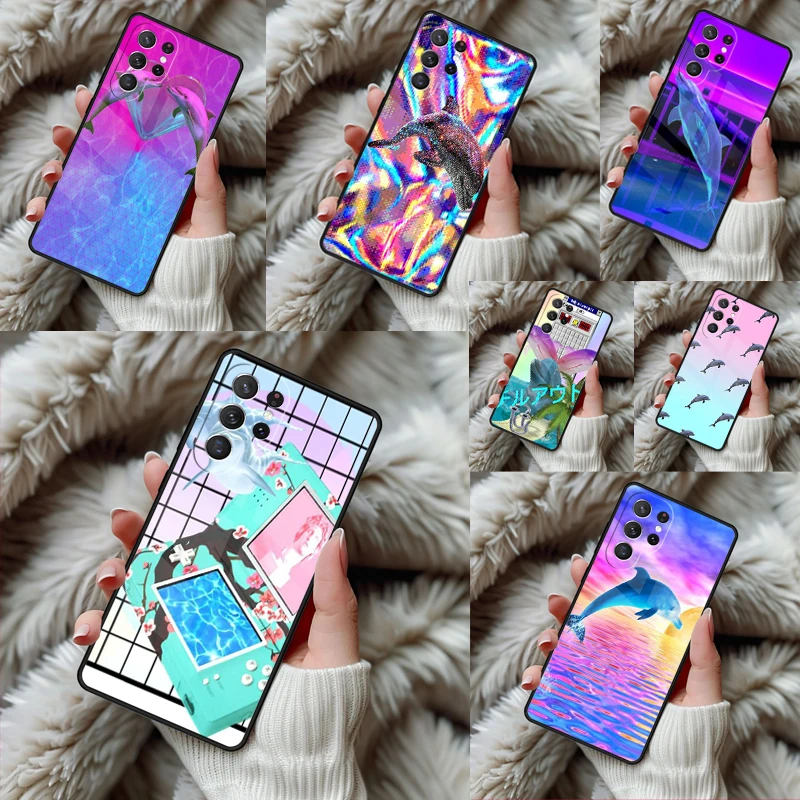 Vaporwave Dolphin Phone Case For Samsung Galaxy S24 S25 S26 Ultra S22 S23 Plus S21 S20 FE Note10 TPU Cover