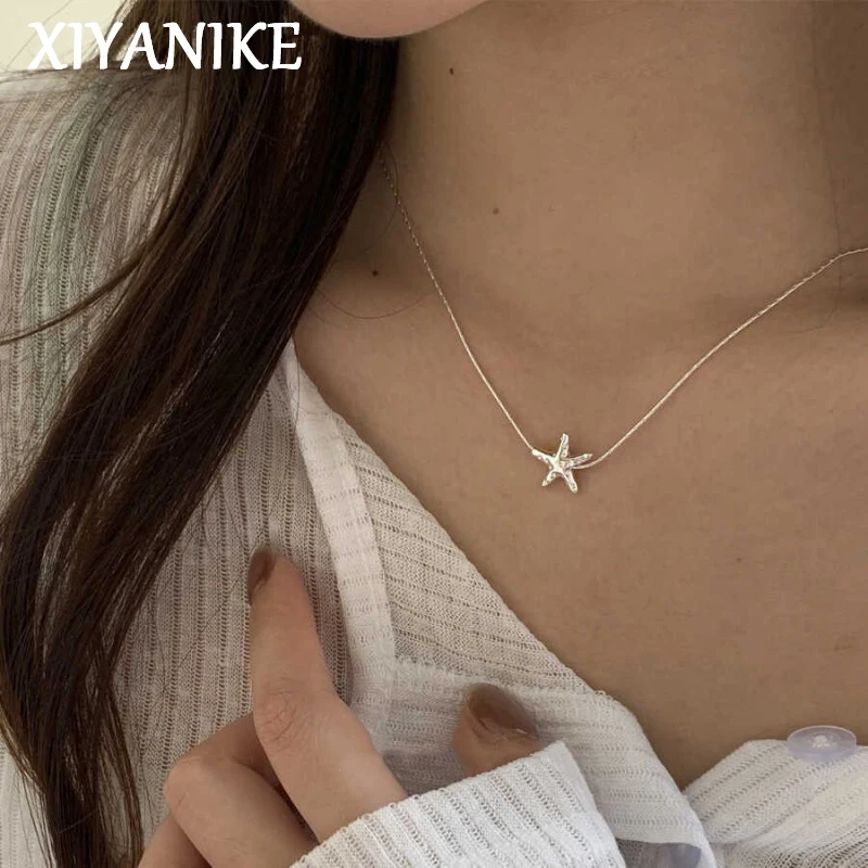 XIYANIKE Silver Color Starfish Pendant Necklace For Women Exquisite Fashion New Trendy Jewelry Lady Gift Party collier femme