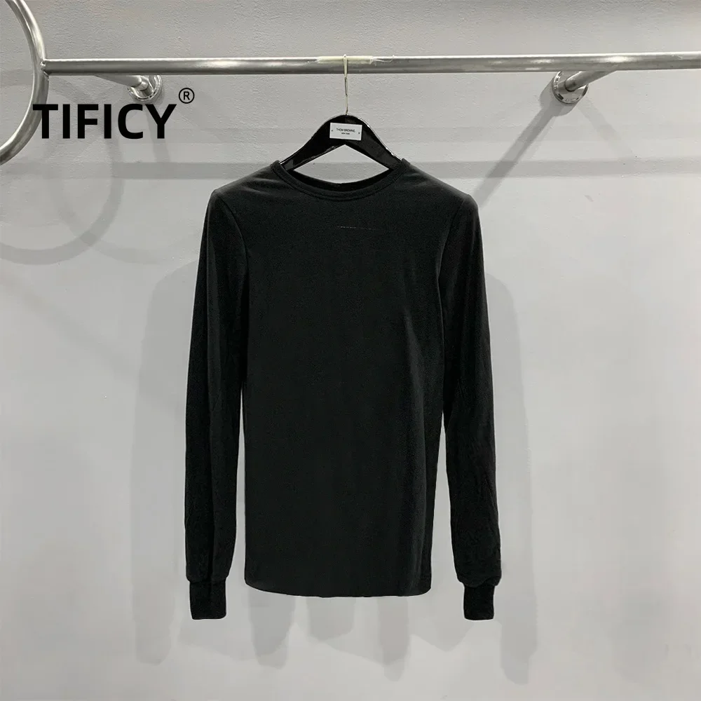 Men's and Women's Double-layer Design RICK Pure Cotton Thin Fabric Knitted Solid Color Ro Base Round Neck Long Sleeved Shirt