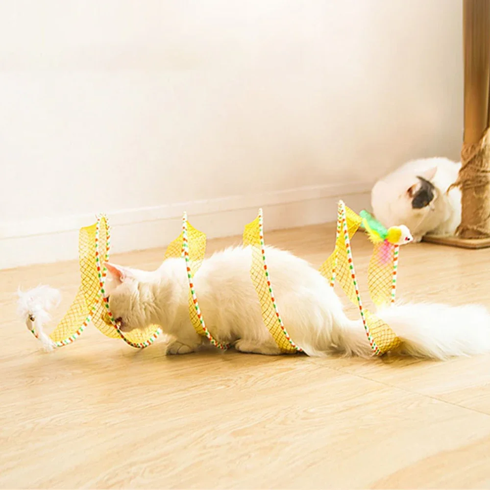 طوي القط S-شكل ملون لفائف لعبة حلزونية الحيوانات الأليفة لفائف نفق القط نفق دعابة لدغة مقاومة الذاتي الإغاثة لعبة ريشة الماوس