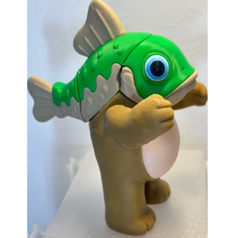 Fish Head Brown Bear Chubby Head Fish Movable Joints Mountain and Sea Classic Animal Figurine Peripheral Quirky Toy Curiosity