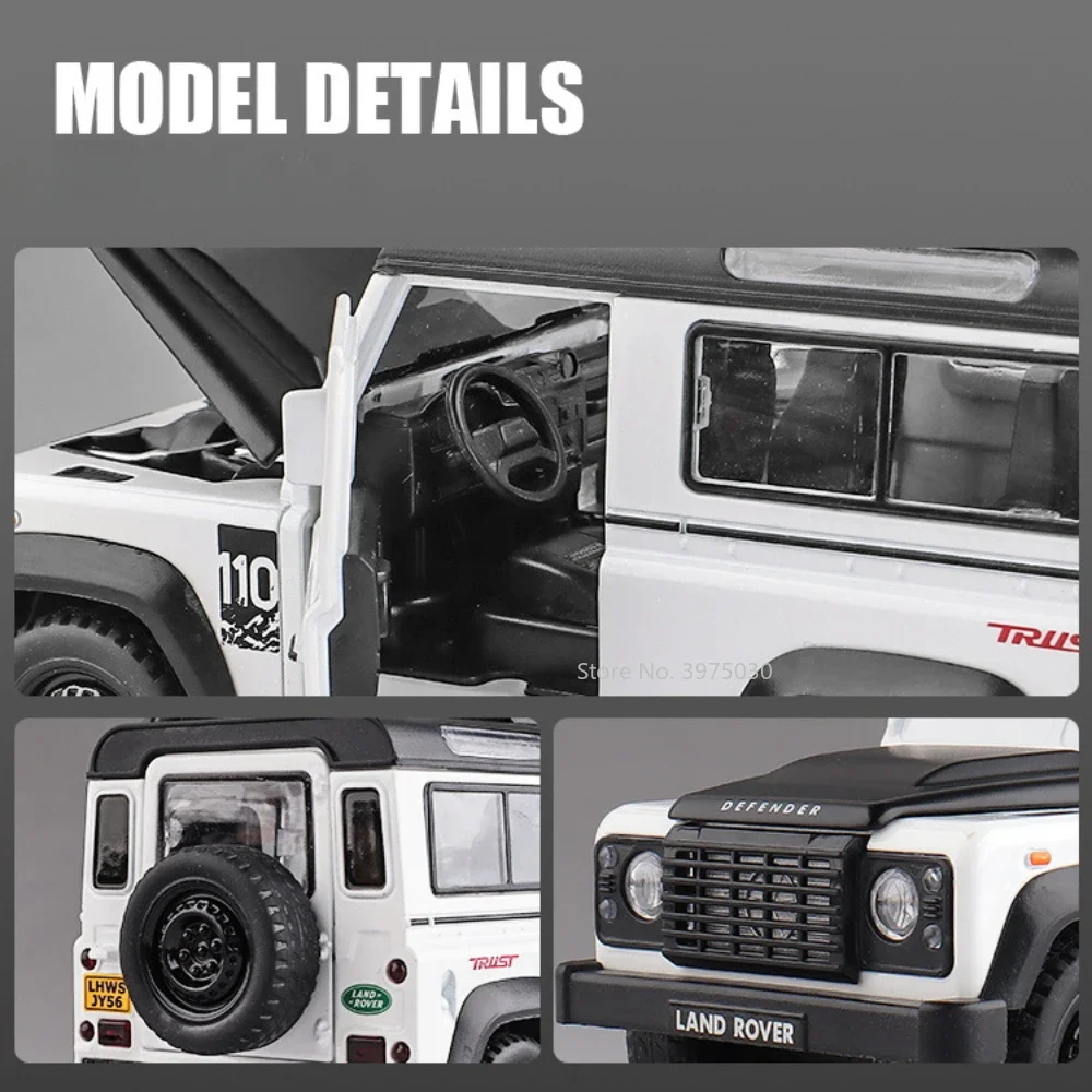 1:32 Land Rover Defender Car Model Off-Road Vehicles Alloy Diecast Metal Toy with Pull Back Sound Light Collection Children Gift