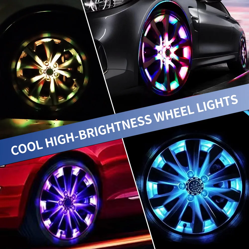 4PCS RGB Car Hub Lamp Flexible APP Remote RGB Control Neon Wheel Ring Strip Adjustable Ambient Rim Lights for Truck Offroad Jeep
