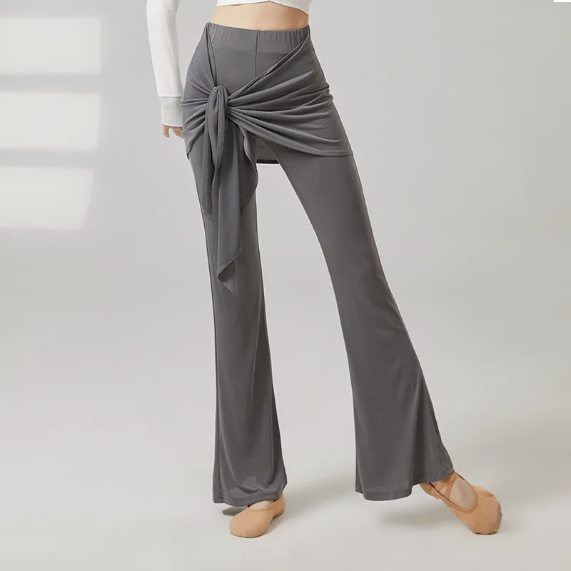 

Новое поступление 2025, женские искусственные двухсекционные брюки для йоги - расклешенные брюки с завязками на талии в полный рост, с высокой талией и подтяжкой бедер для латинских танцев