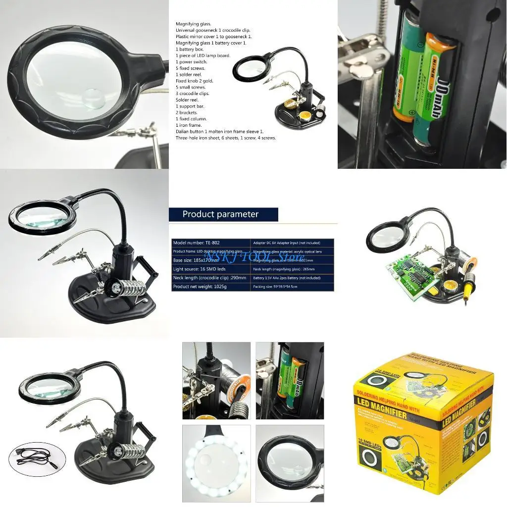 

L8RC LED Glass Magnifier Soldering Iron Stand Hands Soldering Station