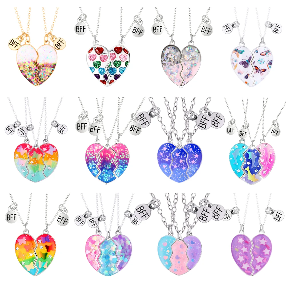 Cute Cartoon Glitter Heart Necklaces for Women Girls Magnet Attract Butterfly BFF Charm Clavicle Chain Friendship Jewelry Gifts