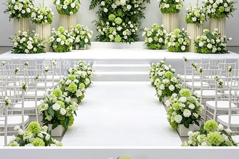 Künstliche Blumenkugel Grün-Weiß Hochzeitstisch-Dekoration Rose Hortensie Blumenarrangement für Party Bankett Event Heim-Deko – Detail 1