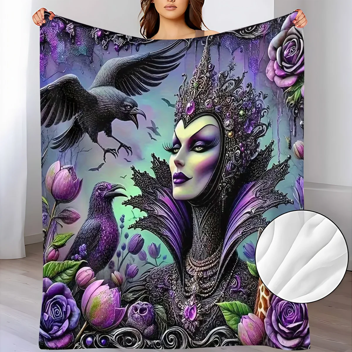 Evil Queen Magic Dark Style Pattern Flannel Dorm Office Nap Blanket, Printed Flannel Blanket, Gift for Friends, Soft and Warm Bl