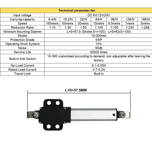 Imagen 2 del producto Micro actuador lineal, Mini cilindro eléctrico, varilla de empuje DC12V 64/96/188N 50/100/150/200mm de carrera, Motor alternativo para juguete DIY