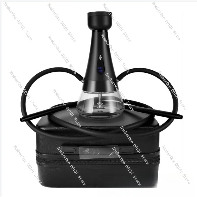 Rechargeable LED Display Electronic Hookah Water Pipe, Quick Heating Fast Hot E Shisha Pen Vaporizer for Home Bar