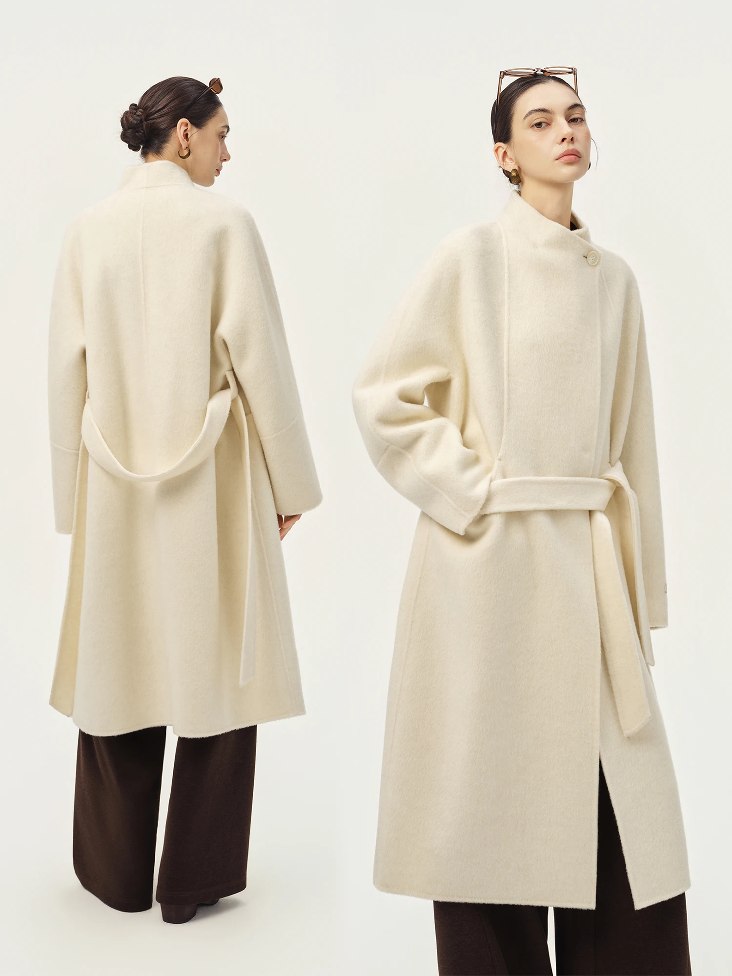 ZIQIAO 2026 Winter Women's Single Button Double-Faced Wool Cashmere Blend Coat - Elegant Chic Classic Outerwear for Daily Wear