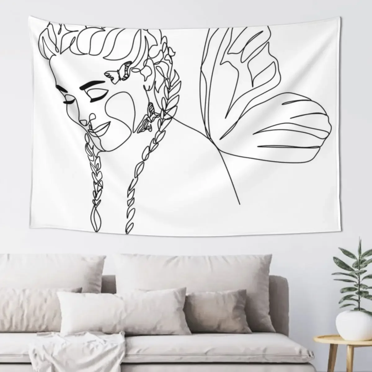 Line Art Print. Woman With butterfly. One Line Art. Woman Line Art. Minimalist art poster. Woman print. Minimalist Tapestry