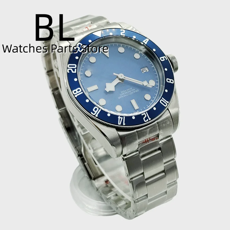 BLIGER 41mm Mechanical Watch for men 24Jewel NH35A Automatic Domed Sapphire Crystal Luminous Dial Stainless Steel Bracelet Date