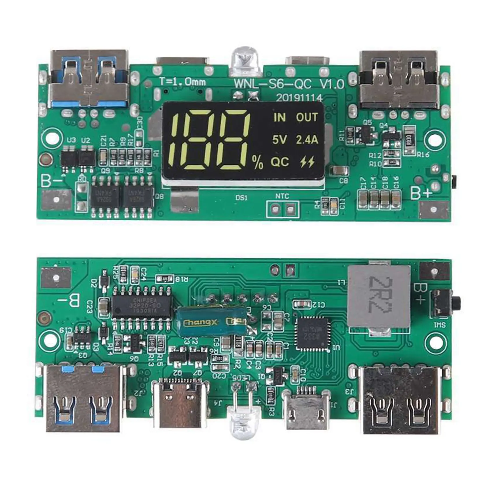 Caja de banco de energía de batería 18650, pantalla LCD de carga rápida de 18W, placa de alimentación de 20000MAh para batería 6X18650, funda de banco de energía DIY (A)