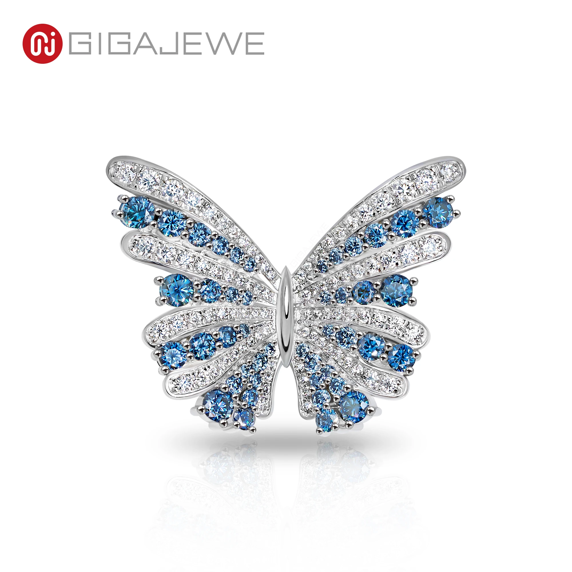 

GIGAJEWE Blue & White Moissanite Butterfly Brooch Pin 925 Silver 18K Gold Plated D Color Elegant Luxury Jewelry Gift for Women