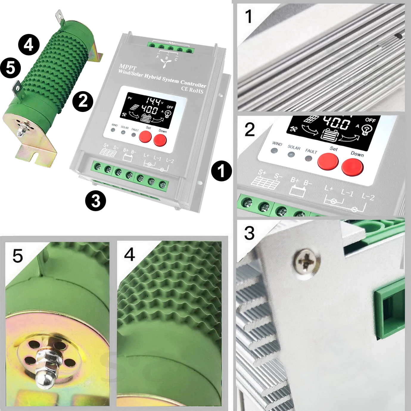 Imagem -02 - Controlador de Carga Híbrido com Equalizador 4000w 12v 24v 48v Auto Mppt para Solar e Vento Bateria de Lítio