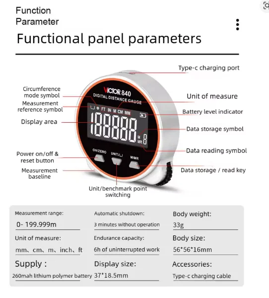 Vi Digit roller distance Meter Electronic Distance Gauge Handheld Ruler 5 in 1 Range Finder Digital Tape Measure Mini Rolling Me