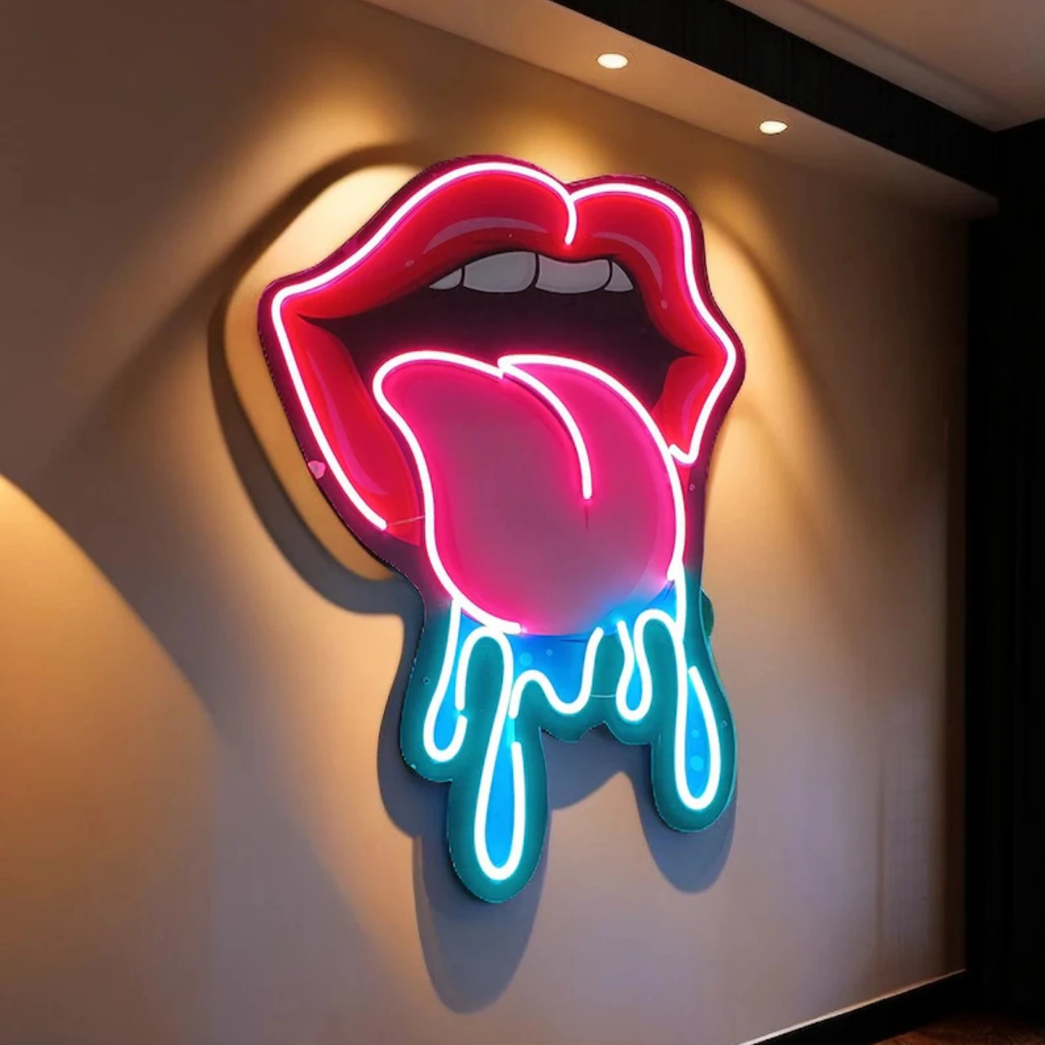 Lips and tongue neon sign/ Bar Neon Sign /Party Girl Neon Sign/ Diammable Neonglobal Light Wall Decor