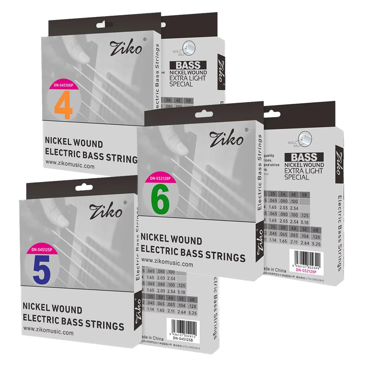 ZIKO Electric Bass Strings, 4/5/6 String Carbon Steel Hexagonal Alloy, Beginner & Professional Practice Strings Black Pink