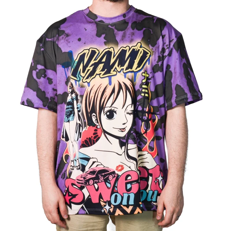 2026 One Piece Anime T-Shirt, Nami Graphic Purple Tie Dye