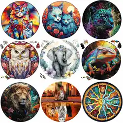 Wooden Jigsaw Puzzle For Adults Kids DIY Animal Puzzles With Hell Difficulty Educational Brain Trainer Family Interactive Game