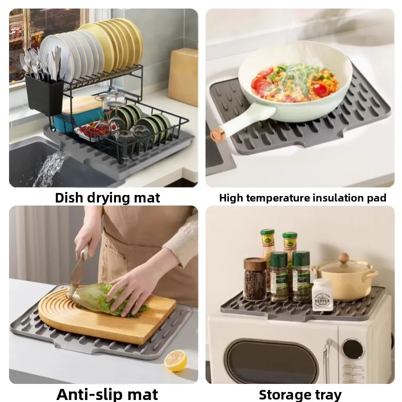 Automatic Drainage Countertop Slope Silicone Drain Pad Kitchen Sink Diversion Non-slip Dish Dish Drying Pad Water Filter Pad