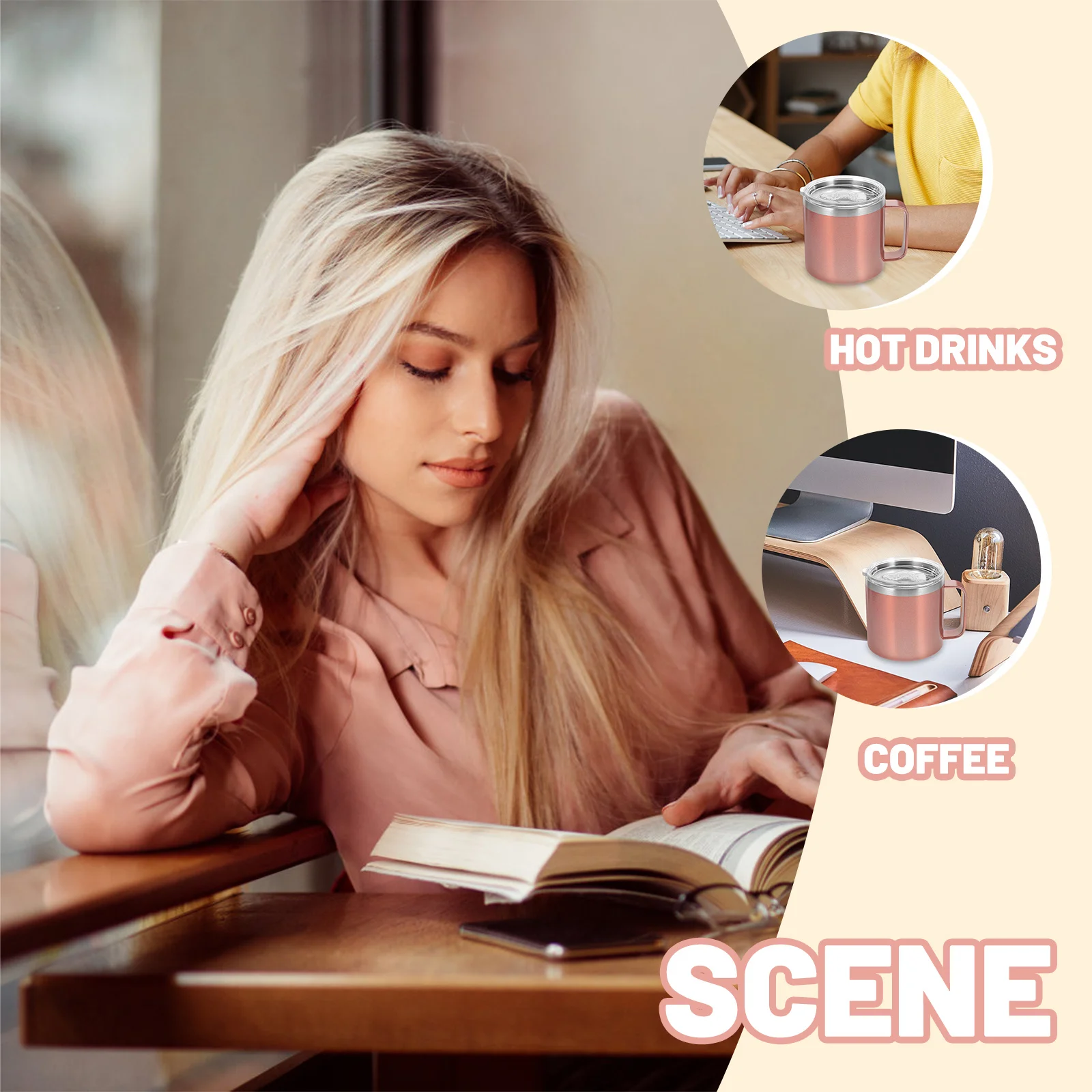 

Stainless Steel Mug Double Layer Insulated Coffee Mug with Lid Sturdy Unbreakable Wear-Resistant for Camping Travel Home Office