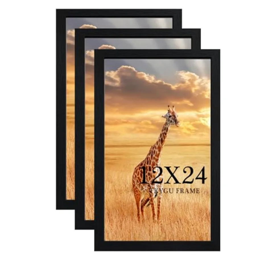 

12x24 Picture Frame Set of 3, Wooden Frame 12x24 Wall Gallery Poster Photo frame with Durable Shatter Resistant Plexiglass for