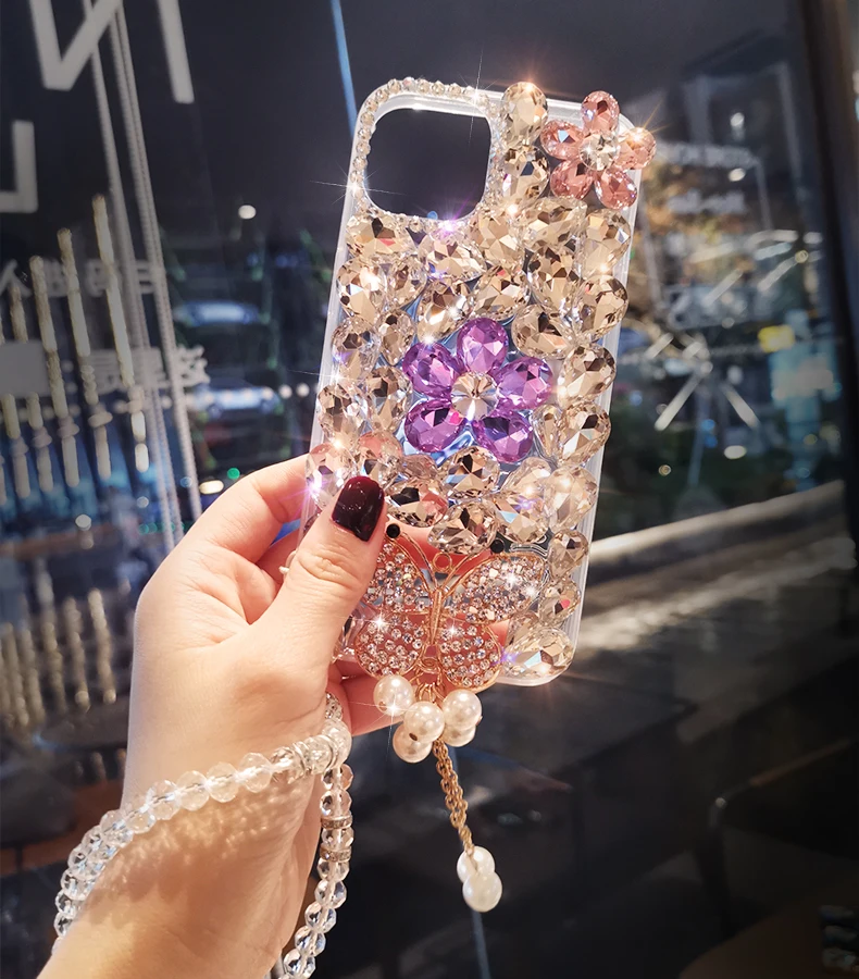 Luxury Crystal Diamond Butterfly Bling Cases For Samsung Galaxy S23Ultra S8 S9 S10 S21 S22 Plus S24 FE Note 9 10 20 Ultra Cover