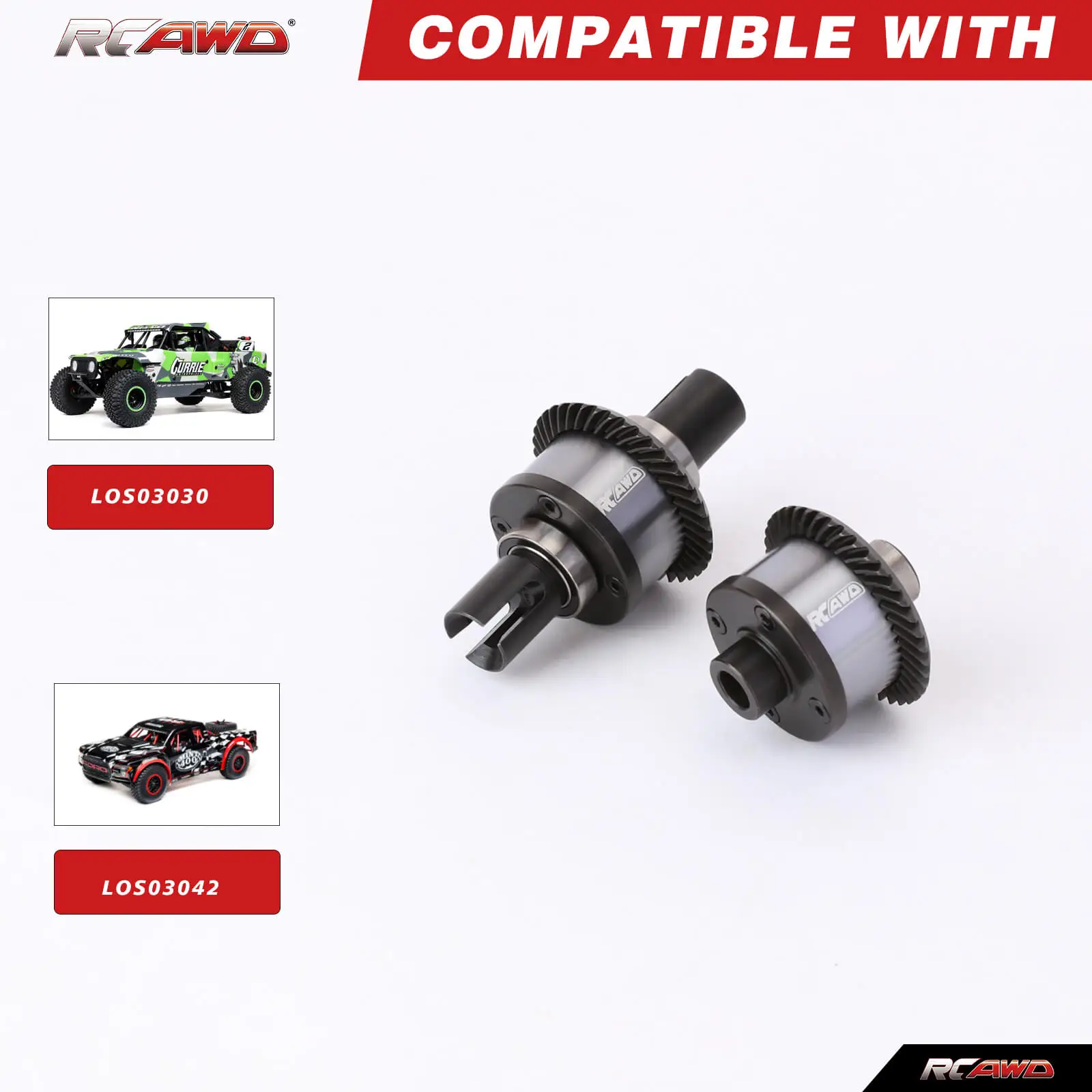 RCAWD Front Rear Metal Differential Assembly with 40T 14T Gears Diff for 1/10 LOSI Baja Rey 4WD Hammer Rey U4 Rock Racer Upgrade