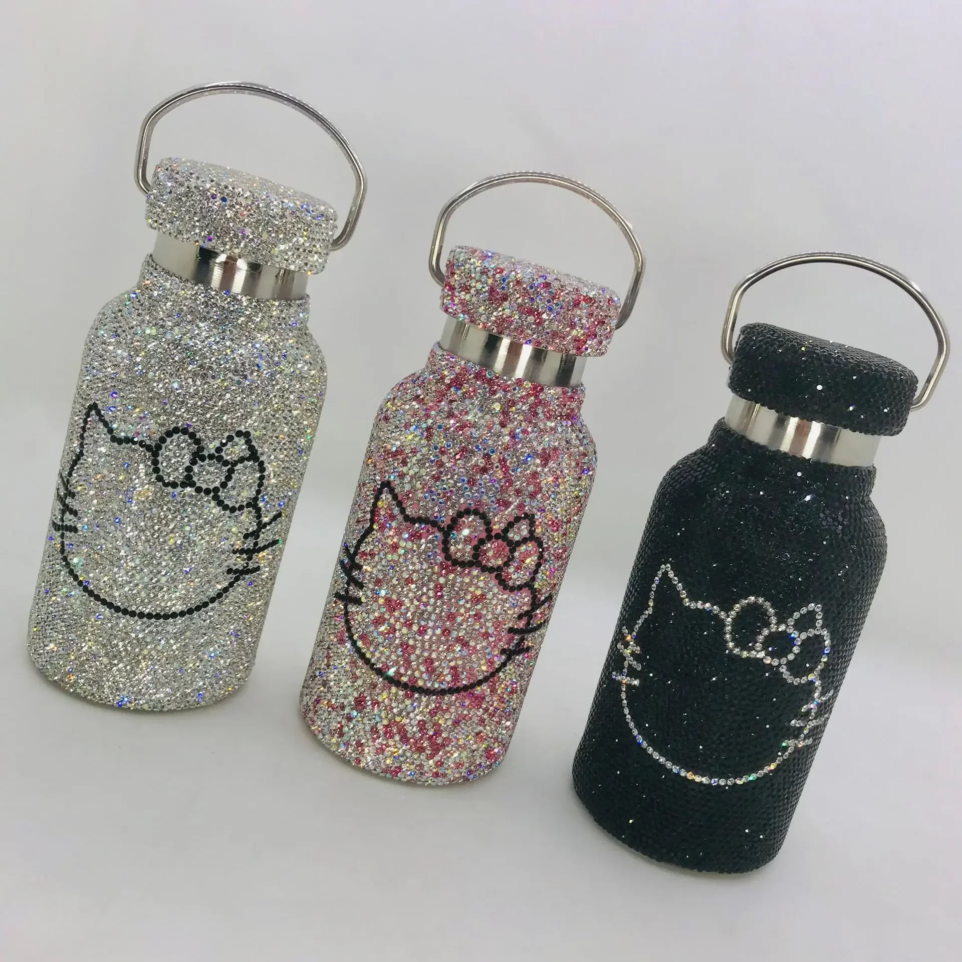 Sparkling Rhinestone Stainless Steel Insulation Cup Cat Portable Water Bottle Mini Vacuum Flasks Car Thermoses Travel Gift