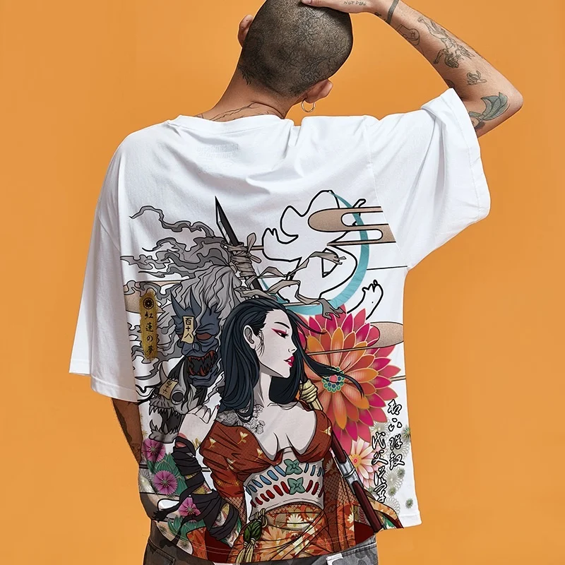 Men Hip Hop T Shirt 2023 Asian Streetwear Japanese Sakura Tshirt Short Sleeve Cotton Summer Harajuku T-Shirt Japan Style