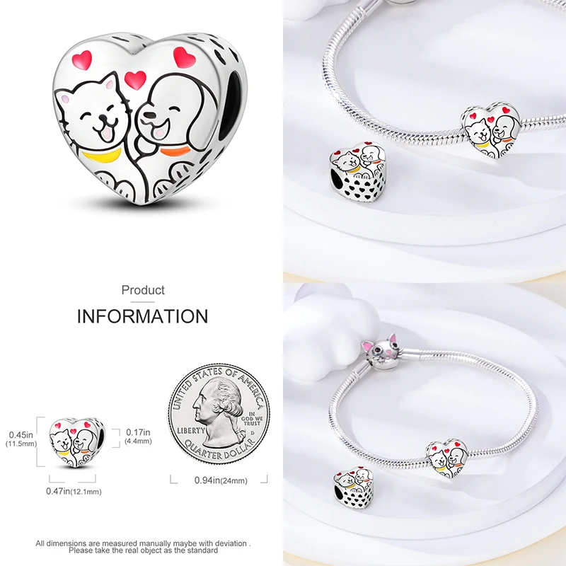 Colgante de plata de ley 925 para mujer, accesorio amoroso y cálido para Familia, gato y perro, compatible con pulsera Pandora Original, abalorio para collar, joyería artesanal