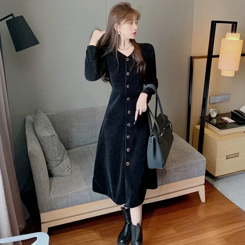 Long Sleeve Dress Women French Version Design Temperament Retro Vestidos Classy Ulzzang Mid-calf Mujer Elegant Stylish Mature