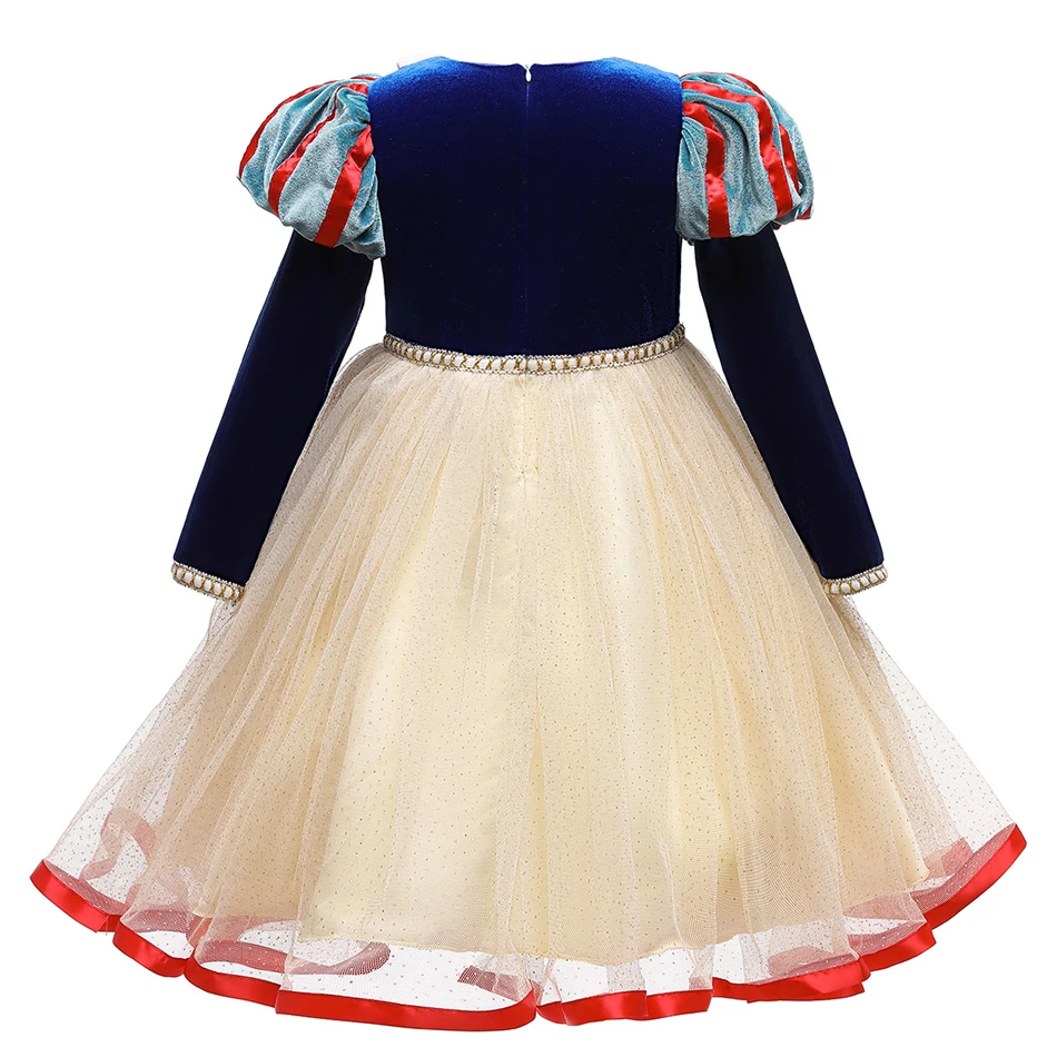Schneewittchen-Prinzessinnenkleid für Mädchen, blaues Samt-Mieder mit beigem Tüllrock, Spitzenapplikationen für Halloween, Geburtstagsfeier, Cosplay – Detail 8