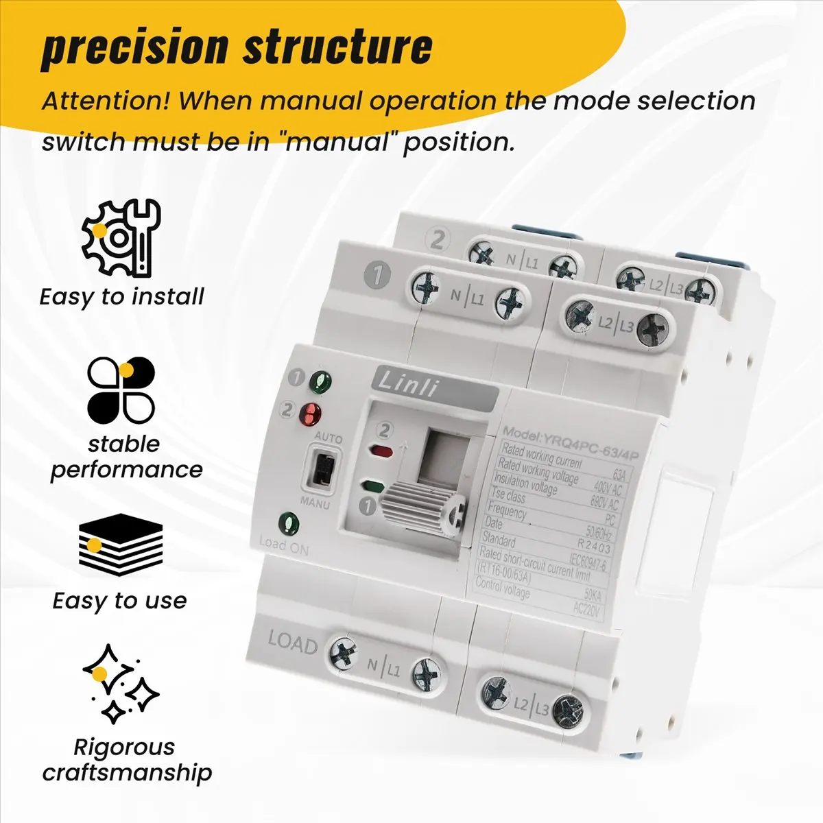 A26Z  Din Rail ATS Dual Power Automatic Transfer Switch Electrical Switches Uninterrupted Power 220V 63A 4P