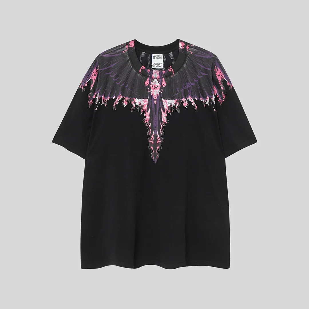 Marcelo Burlon 26SS American- Feather and Wings Print Short-Sleeved T-Shirt Men's and Women's