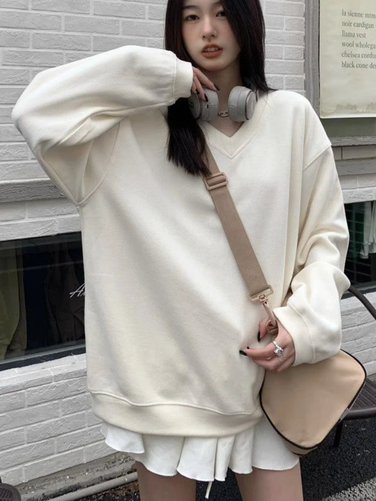 Sweatshirts Women Pattern Classic Leisure Streetwear All-match Retro American Style Fashion Cozy Baggy V-neck Students Youthful