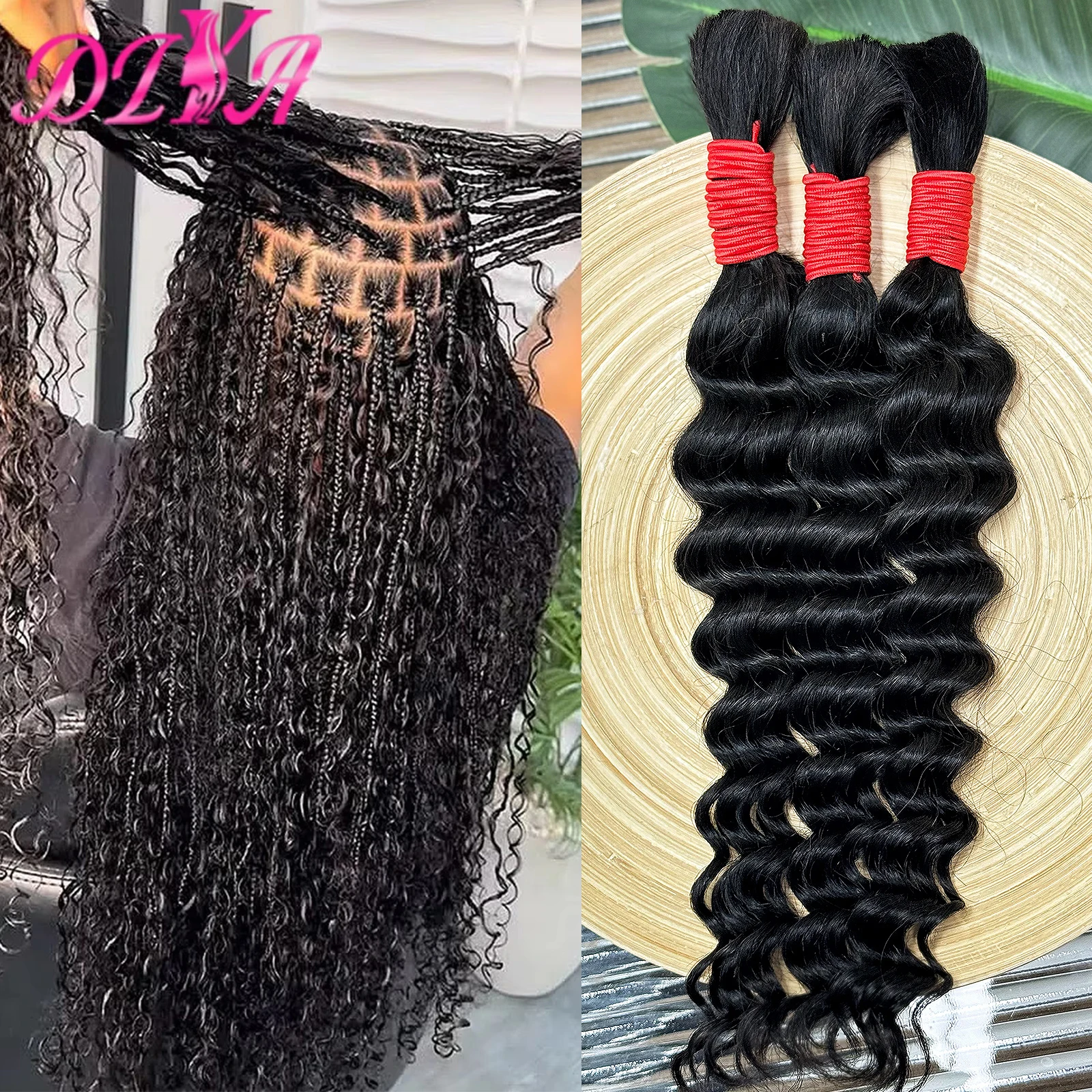 Capelli intrecciati sfusi a onde profonde Capelli umani sfusi per intrecciatura Boho Estensioni dei capelli vergini brasiliani non trattati al 100% Onda d'acqua sfusa