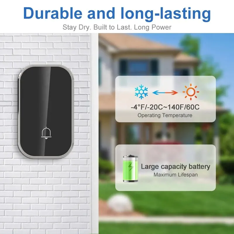 Wireless Doorbell Smart Home Welcome Door Bell 36 Ringtones 300M Long Distance Outdoor House Door Chime Kit Battery Free